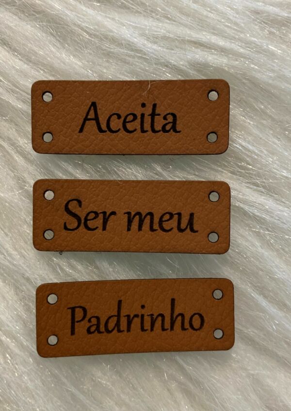 Etiqueta de Couro - ACEITA SER MEU PADRINHO (Pacote com 3und.)
